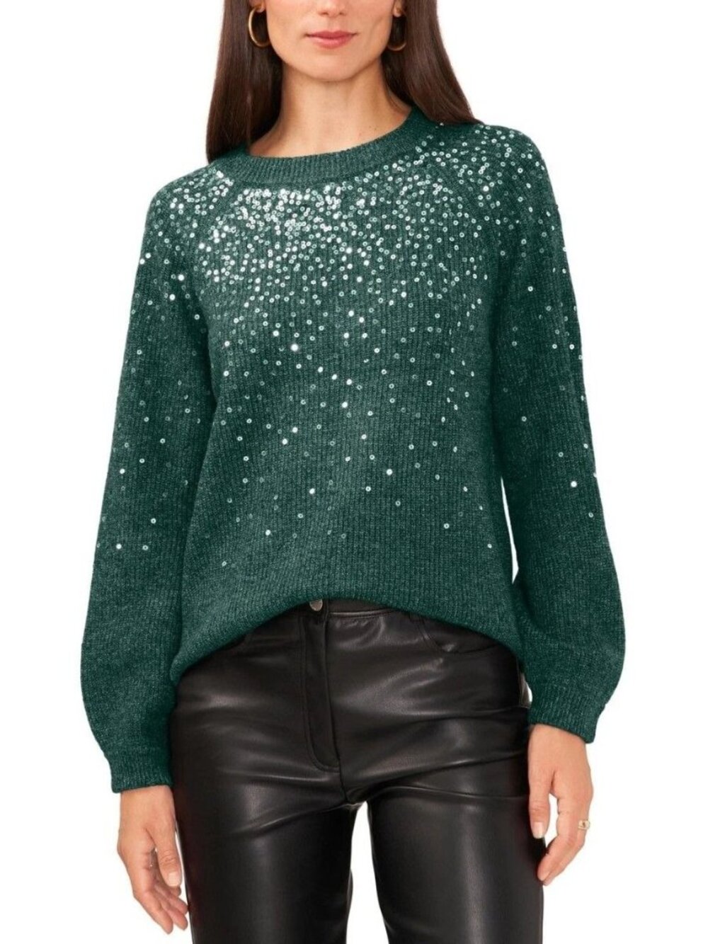 $69 Vince Camuto Sequin Round Neck Long Sleeve Sweater